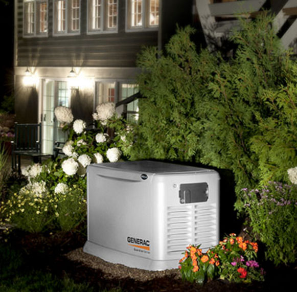 Home Generator blending in to the landscaping