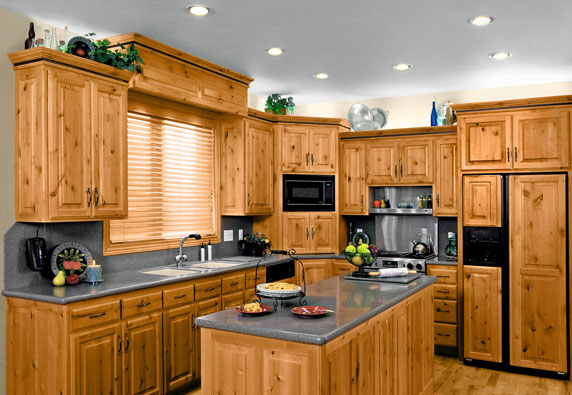 LED Lighting in a knotty pine themed kitchen