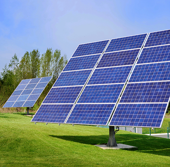 Ten solar panel array mounted on ground post